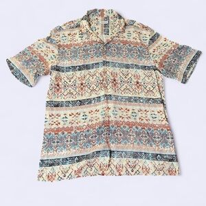 Zara Men's Casual Shirt with Geometric Patterns - Blue, Brown, Cream